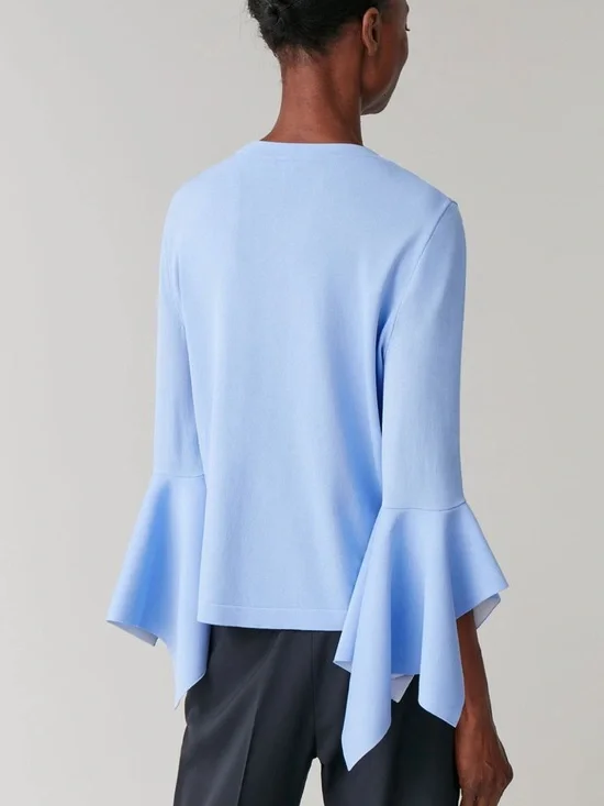 COS | M | Light Blue Ruffle Sleeve Top - Picture 3 of 8